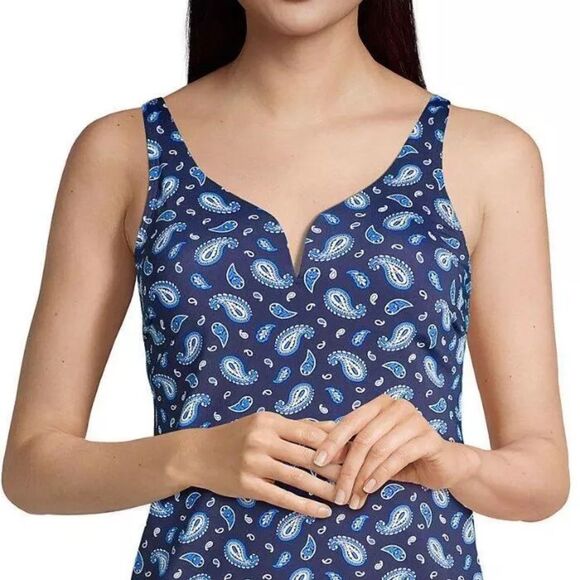 Land's End plus size, sweetheart neck foam cup adjustable strap navy Paisley 26W - Picture 2 of 2